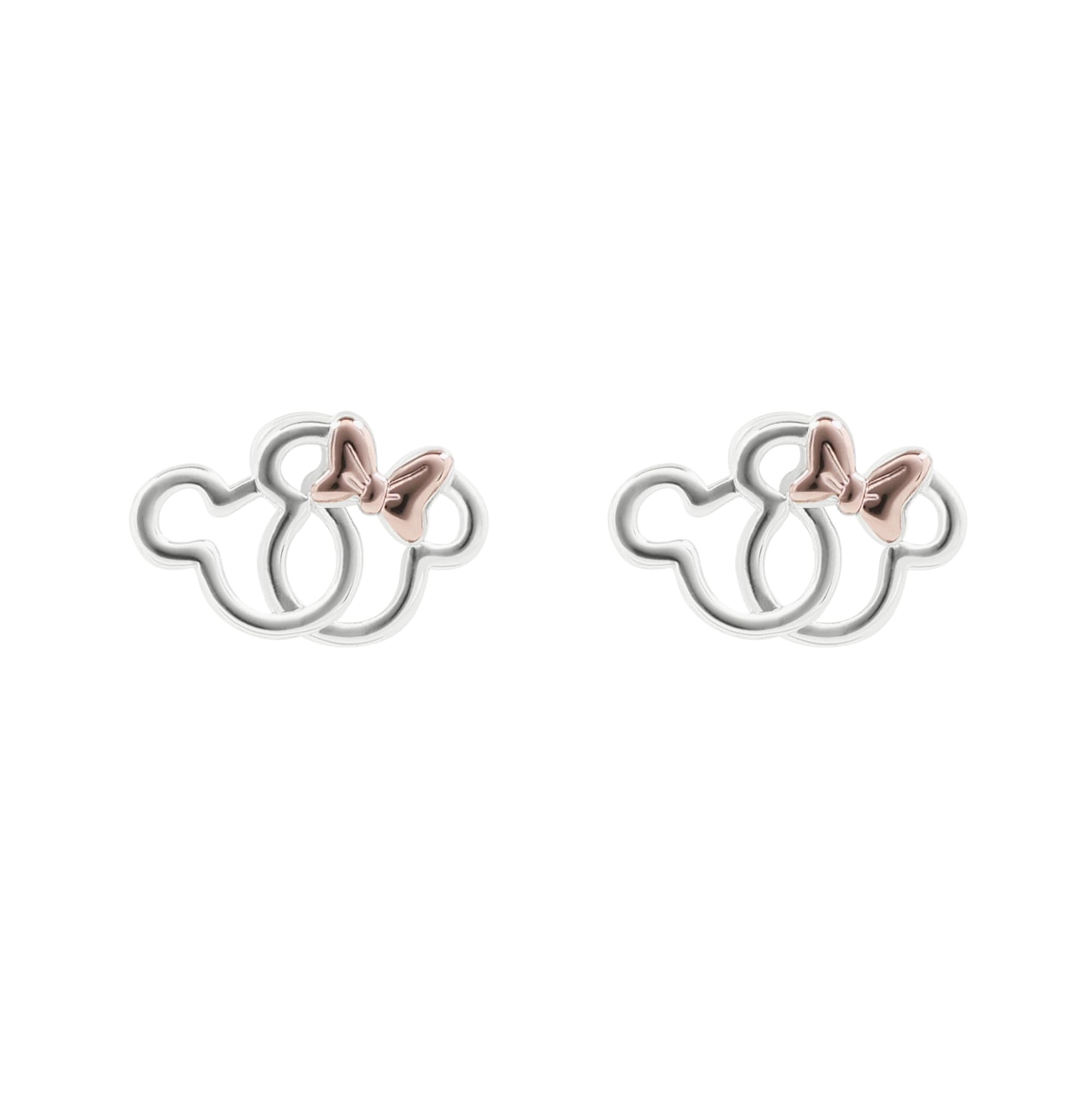 Mickey and Minnie Mouse Girls Silver Plated 2 Tone Interlocking Silhouette Stud Earrings