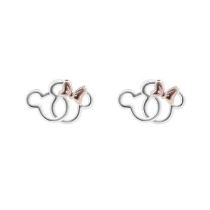 Mickey and Minnie Mouse Girls Silver Plated 2 Tone Interlocking Silhouette Stud Earrings
