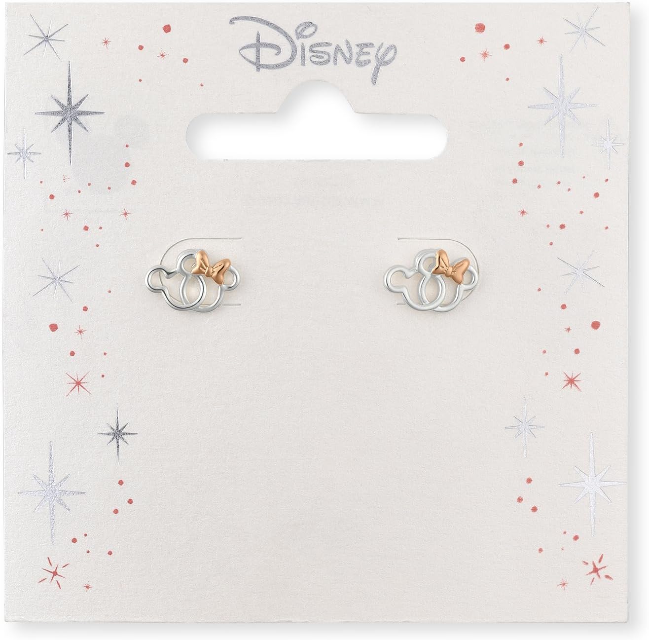 Mickey and Minnie Mouse Girls Silver Plated 2 Tone Interlocking Silhouette Stud Earrings