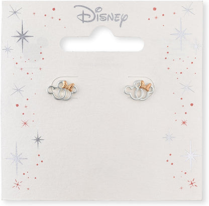 Mickey and Minnie Mouse Girls Silver Plated 2 Tone Interlocking Silhouette Stud Earrings