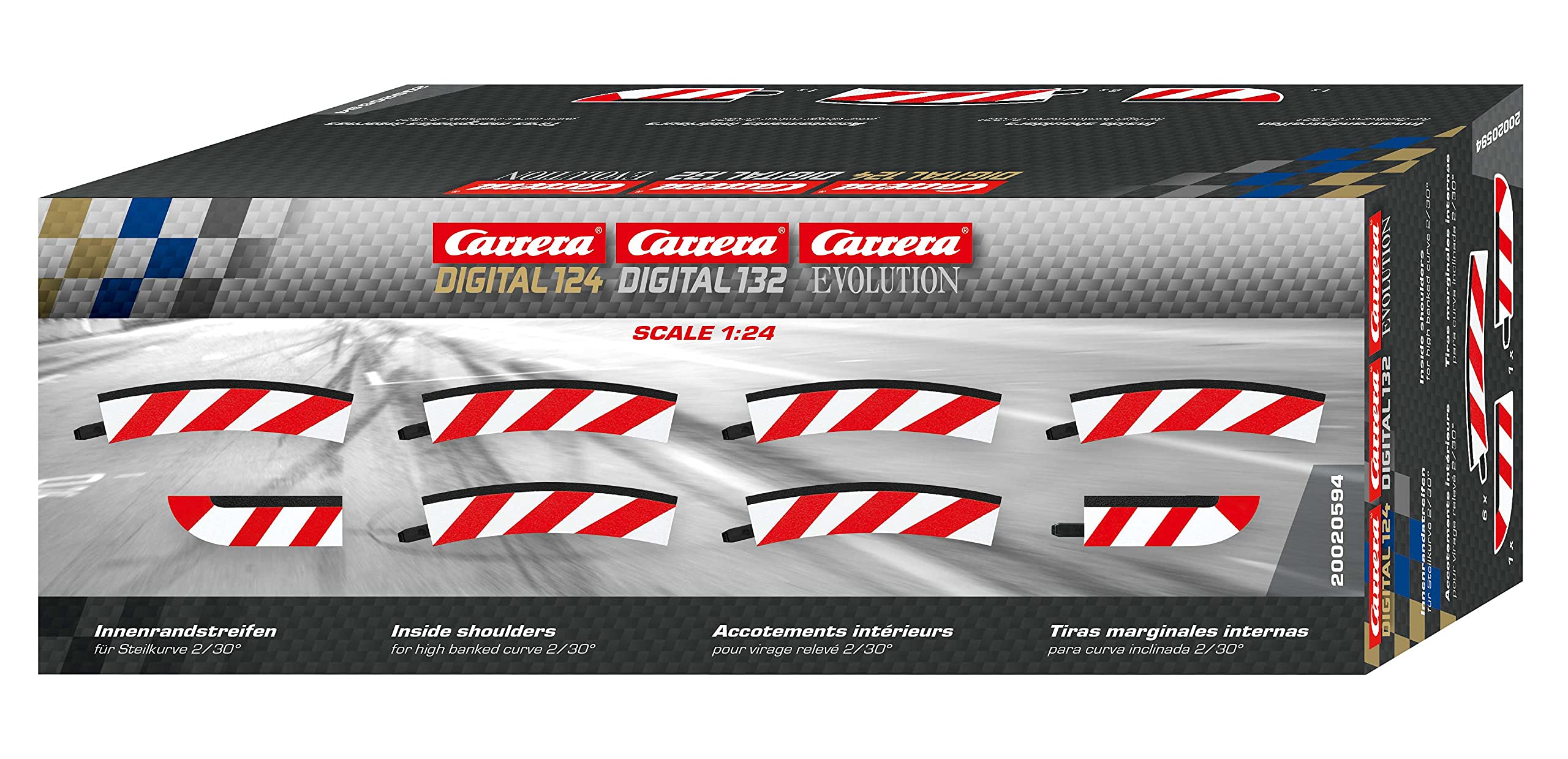 Carrera- Borde Interior para Curva pronunciada 2/30° (6), Piezas Finales (2), Multicolor, Talla única (20020594