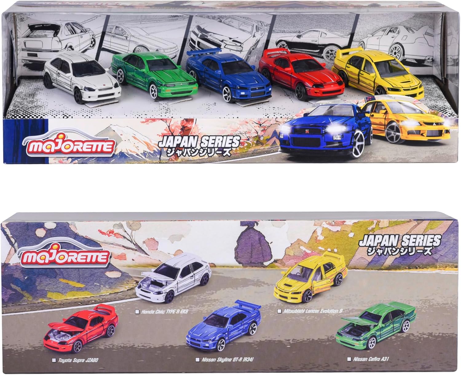 MAJORETTE Serie JAPÓN - GIFTPACK 5 Coches. Maquetas de vehiculos de Juguetes fundidos a presión con Ruedas giratorias y suspensión, tamaño de 7,5 cm, para niños a Partir de 3 años (212051031