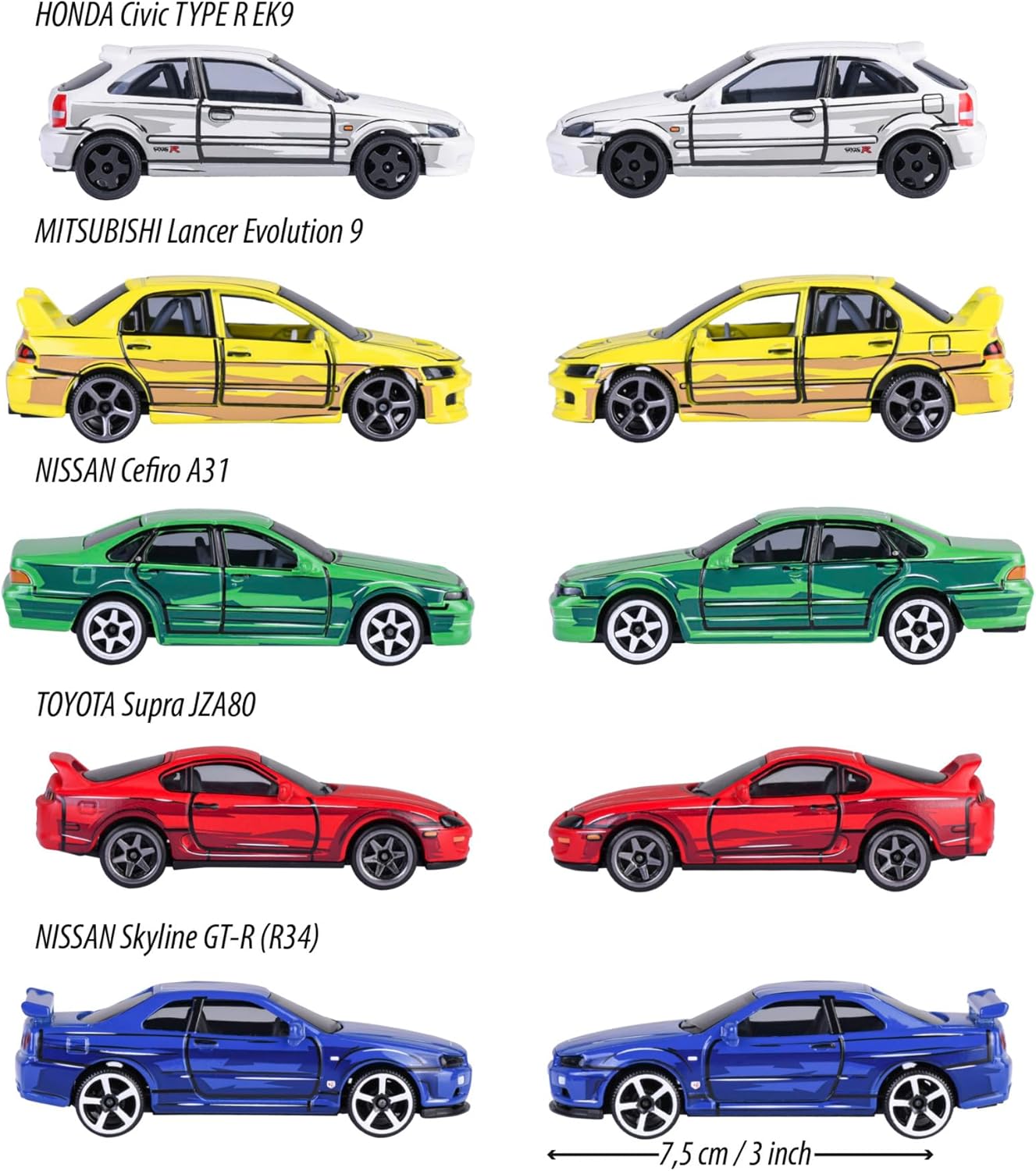 MAJORETTE Serie JAPÓN - GIFTPACK 5 Coches. Maquetas de vehiculos de Juguetes fundidos a presión con Ruedas giratorias y suspensión, tamaño de 7,5 cm, para niños a Partir de 3 años (212051031
