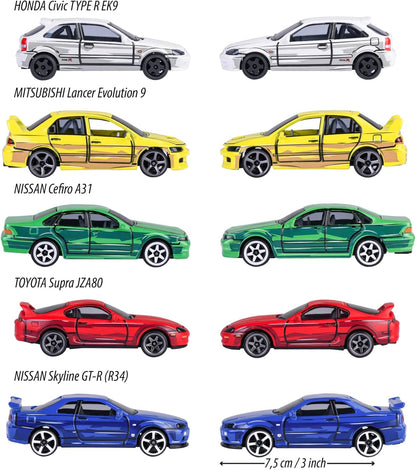 MAJORETTE Serie JAPÓN - GIFTPACK 5 Coches. Maquetas de vehiculos de Juguetes fundidos a presión con Ruedas giratorias y suspensión, tamaño de 7,5 cm, para niños a Partir de 3 años (212051031