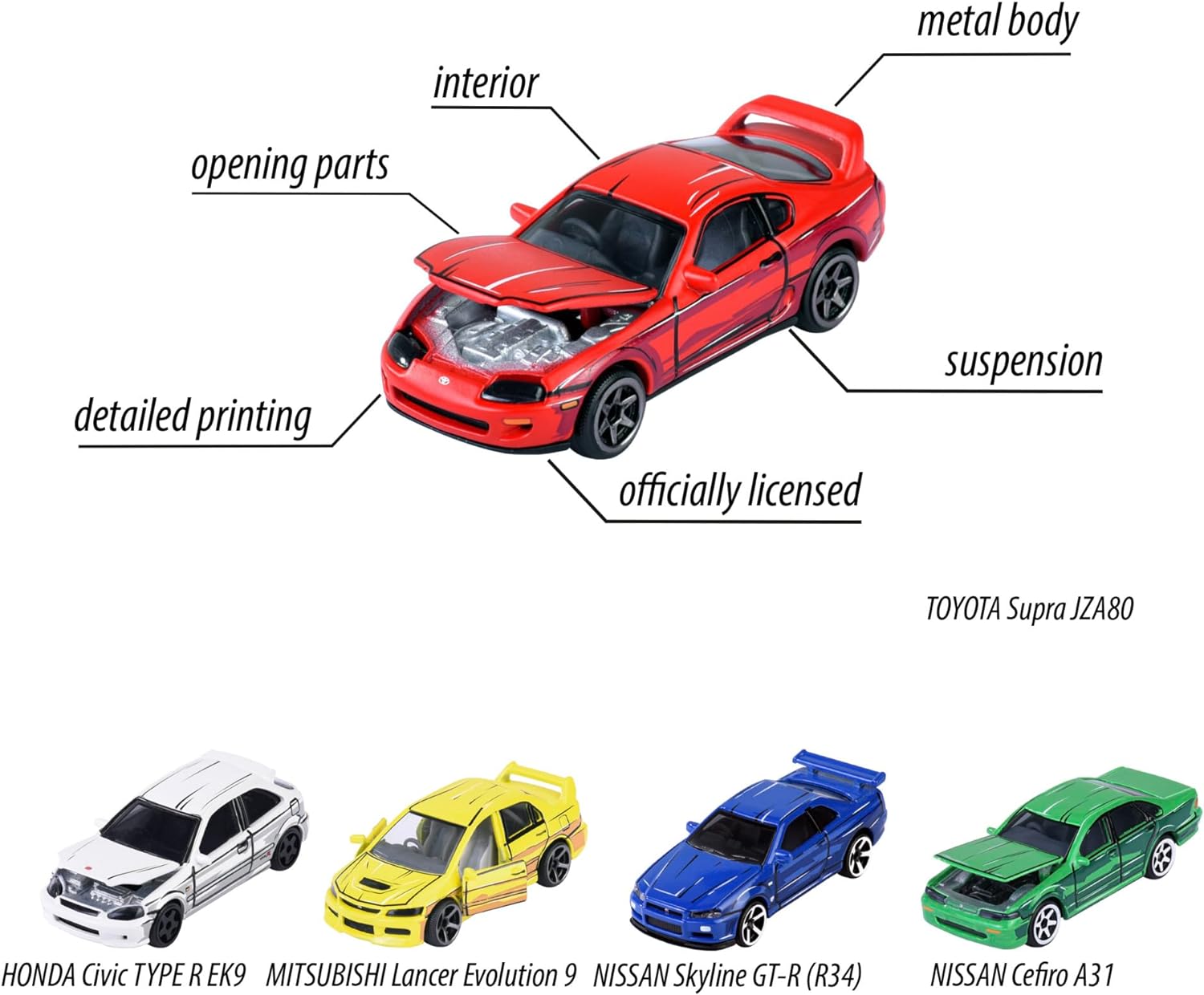 MAJORETTE Serie JAPÓN - GIFTPACK 5 Coches. Maquetas de vehiculos de Juguetes fundidos a presión con Ruedas giratorias y suspensión, tamaño de 7,5 cm, para niños a Partir de 3 años (212051031