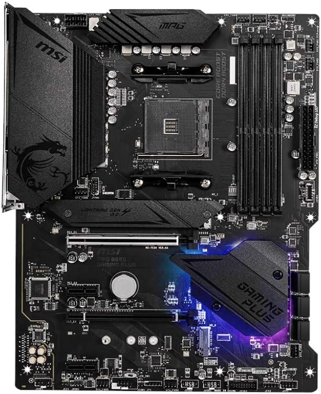 MSI MPG B550 GAMING PLUS Motherboard ATX - Supports AMD Ryzen 3rd Gen Processors, AM4, DDR4 Boost (4400MHz/OC), 1x PCIe 4.0/3.0 x16, 1x PCIe 3.0 x16, 1x M.2 Gen4 x4, 1x M.2 Gen3 x4, Gigabit LAN