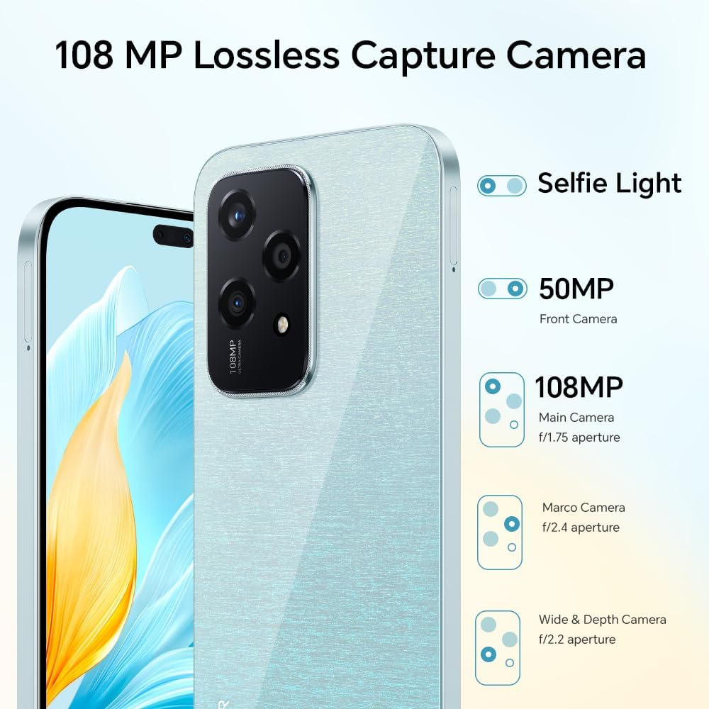 HONOR 200 Lite, Unlocked Mobile Phones, 5G Smartphone, 8GB+256GB, 6,7” Anti-Drop AMOLED Display, 108MP Triple Rear Camera, 50MP Front Camera, Dual SIM, 2 Year Manufacturer Warranty, Android 14, Cyan Honor 200 Lite Cyan