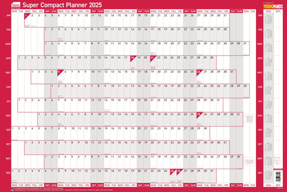 Sasco 2025 Super Compact Yearly Wall Planner, Paper Mini Whiteboard Poster Style Dry Erase Calendar, Small Wall Planner with Dry Erase Pen & Stickers, Wall Chart, Blue, 400x285mm, 2410241