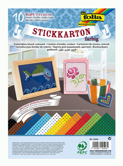 folia 23419 - Stickkarton - Set, 25 Teile, mit Stickkarton, Sticknadeln, Stickgarn und Anleitung
