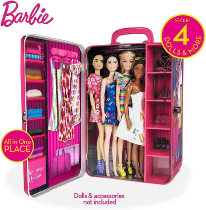 Barbie Metal Toy Storage Case Store it All - Compatible with other Dolls, for Kids Girls Ages 3 and Up