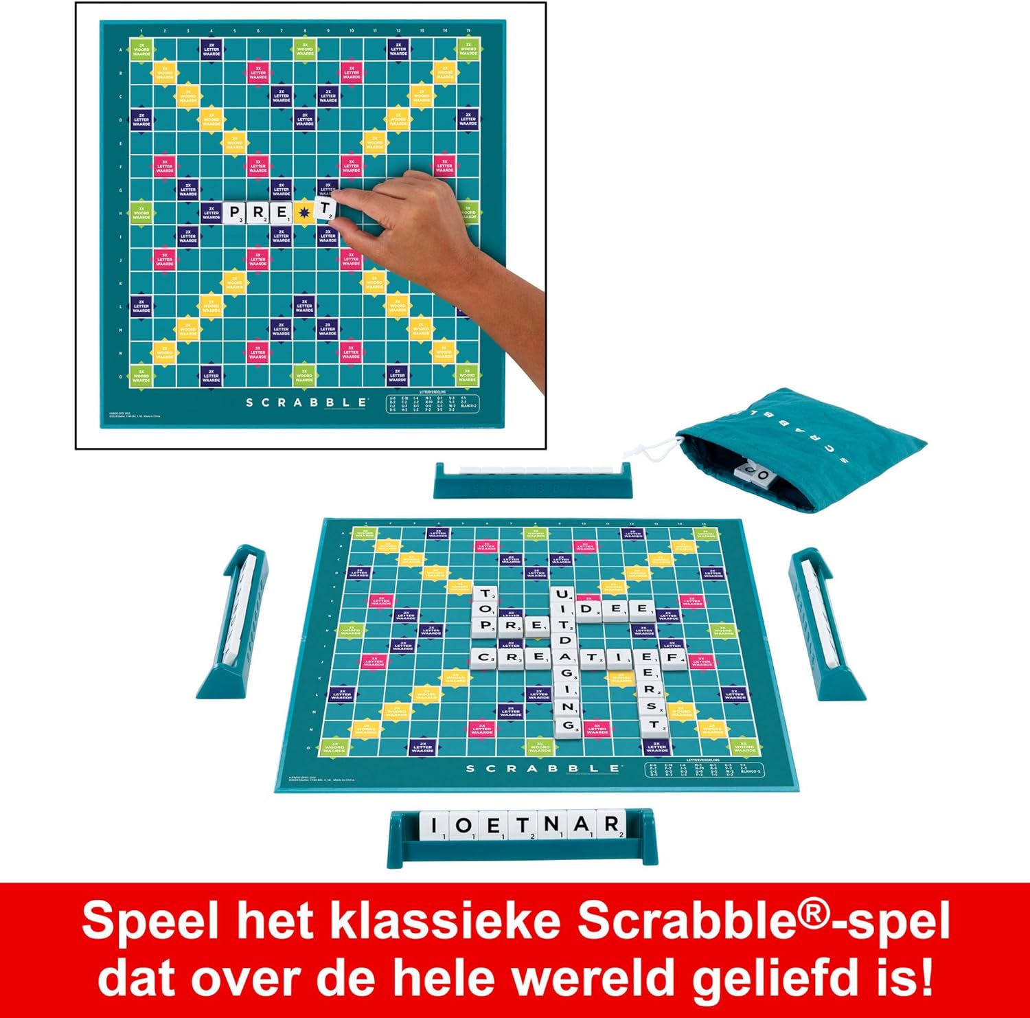 Mattel Games Scrabble bordspel, woordspel voor families met twee manieren om te spelen, bevat 50 doelkaarten met de basisprincipes van Scrabble voor 2-4 spelers, Nederlandse editie, HXW00