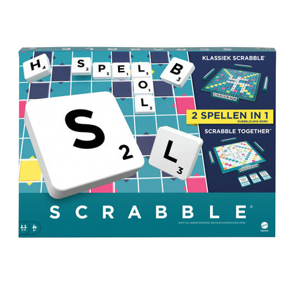 Mattel Games Scrabble bordspel, woordspel voor families met twee manieren om te spelen, bevat 50 doelkaarten met de basisprincipes van Scrabble voor 2-4 spelers, Nederlandse editie, HXW00