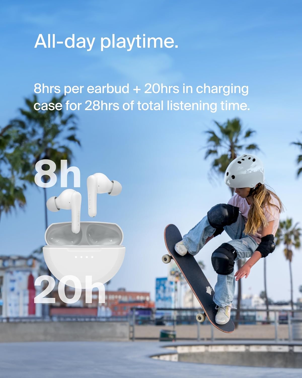 Belkin SoundForm Nano 2 Bluetooth Earbuds for Kids with Built-in Microphone, 28H Battery Life, Safe 85dB Volume, IPX5 Water Resistance - Kids Bluetooth Earbuds for iPhone,iPad,Galaxy,& More