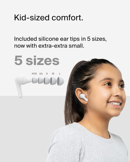 Belkin SoundForm Nano 2 Bluetooth Earbuds for Kids with Built-in Microphone, 28H Battery Life, Safe 85dB Volume, IPX5 Water Resistance - Kids Bluetooth Earbuds for iPhone,iPad,Galaxy,& More