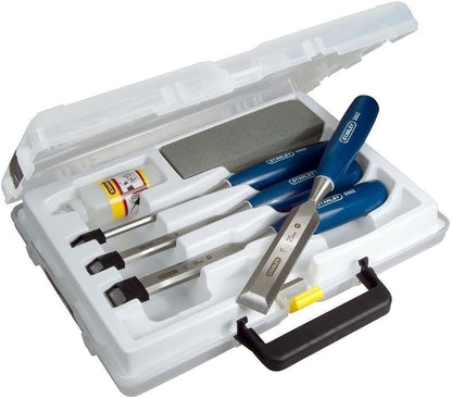 STANLEY 4 Piece Chisel Set Includes 6 12 18 25 mm High Carbon Steel Blade Chisels with Sharpening Stone and Oil 0-16-130 & STANLEY STHT0-51309 16oz Fiberglass Curved Claw Hammer, 450g