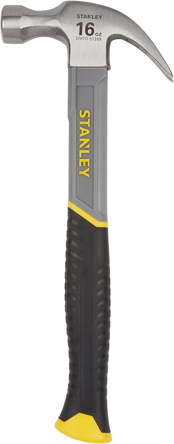 STANLEY 4 Piece Chisel Set Includes 6 12 18 25 mm High Carbon Steel Blade Chisels with Sharpening Stone and Oil 0-16-130 & STANLEY STHT0-51309 16oz Fiberglass Curved Claw Hammer, 450g