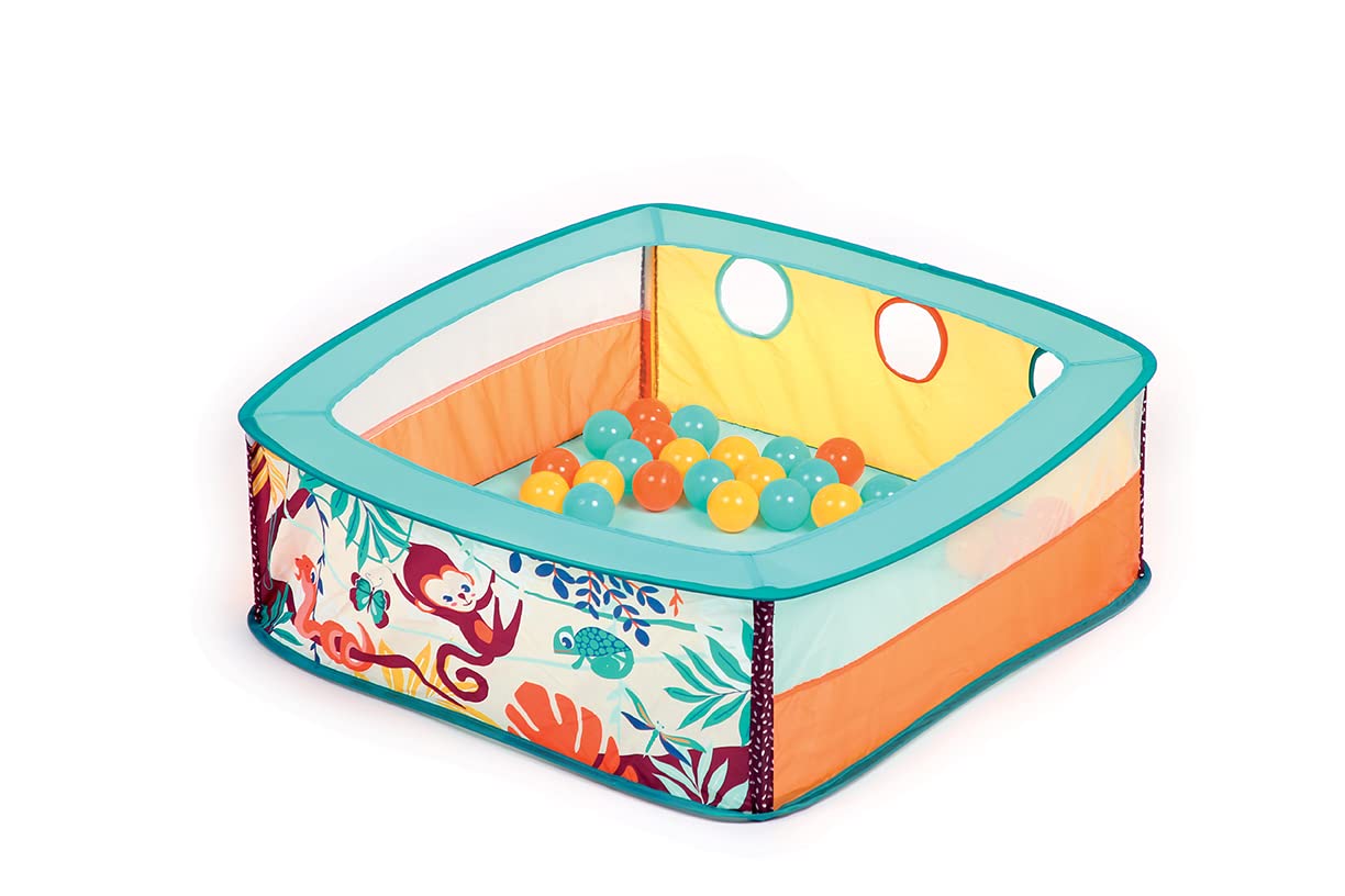 Ludi - Ballenbad "Jungle" - Pop-up systeem - Licht, zacht en duurzaam - Vanaf 6 maanden - Ontwikkelt de motoriek - 40 veelkleurige ballen & draagtas - 80 x 80 x 30 cm