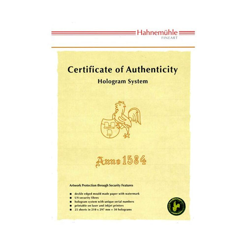 Hahnemühle 10640397 Digital FineArt Cerificate of Authenticity with 50 Holograms in a Box, A4, 25 Sheets, 210 x 297 mm