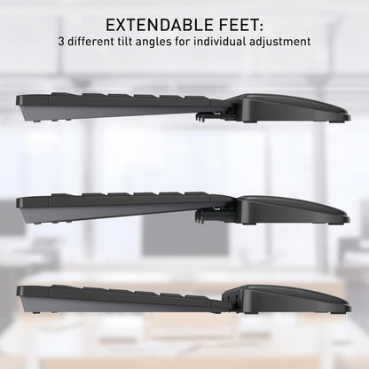 CHERRY PALMREST Ergo, Ergonomic Palm Rest, Compatible with Any Keyboard, extendable feet, 3 Different tilt Angles, Extra Wide, Black