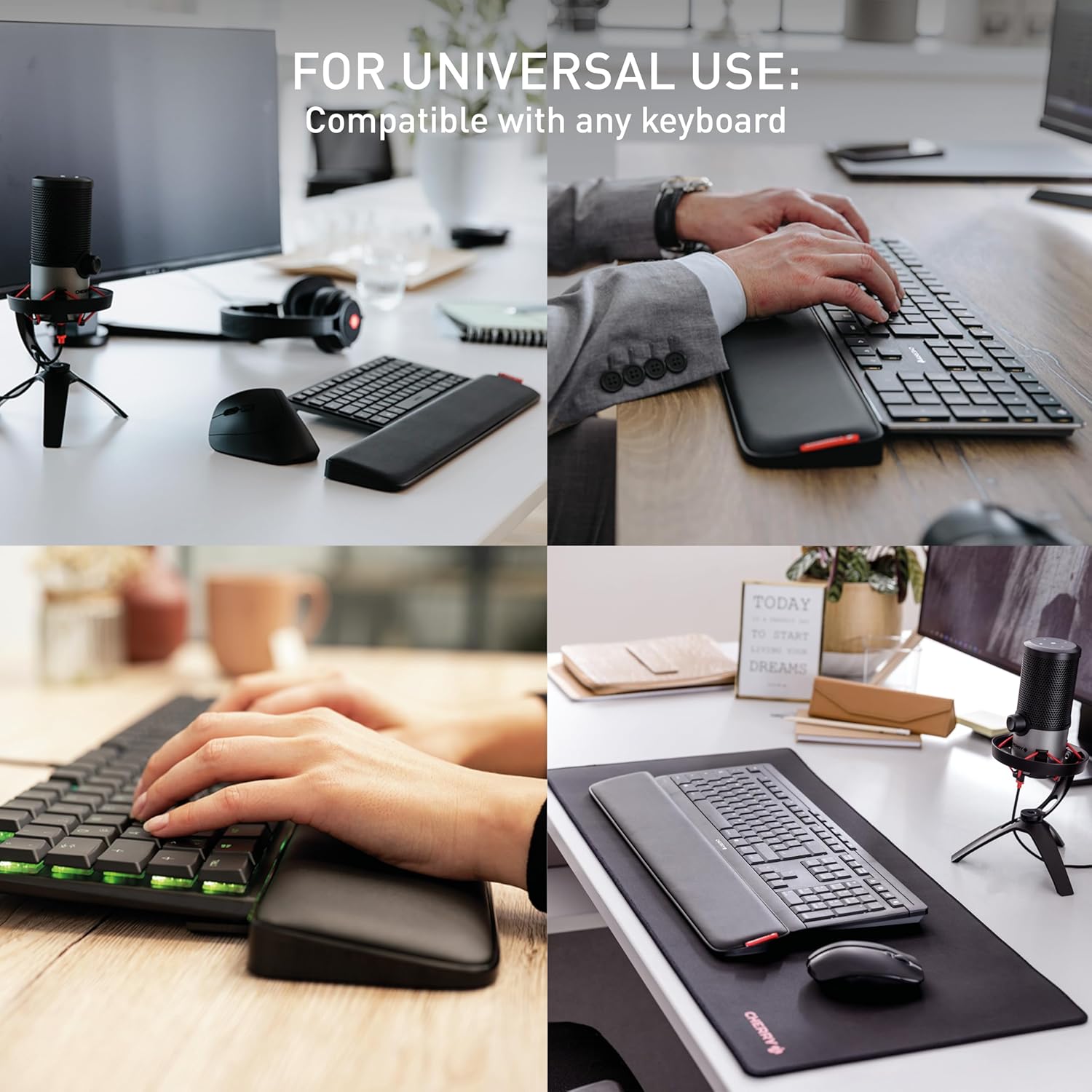 CHERRY PALMREST Ergo, Ergonomic Palm Rest, Compatible with Any Keyboard, extendable feet, 3 Different tilt Angles, Extra Wide, Black