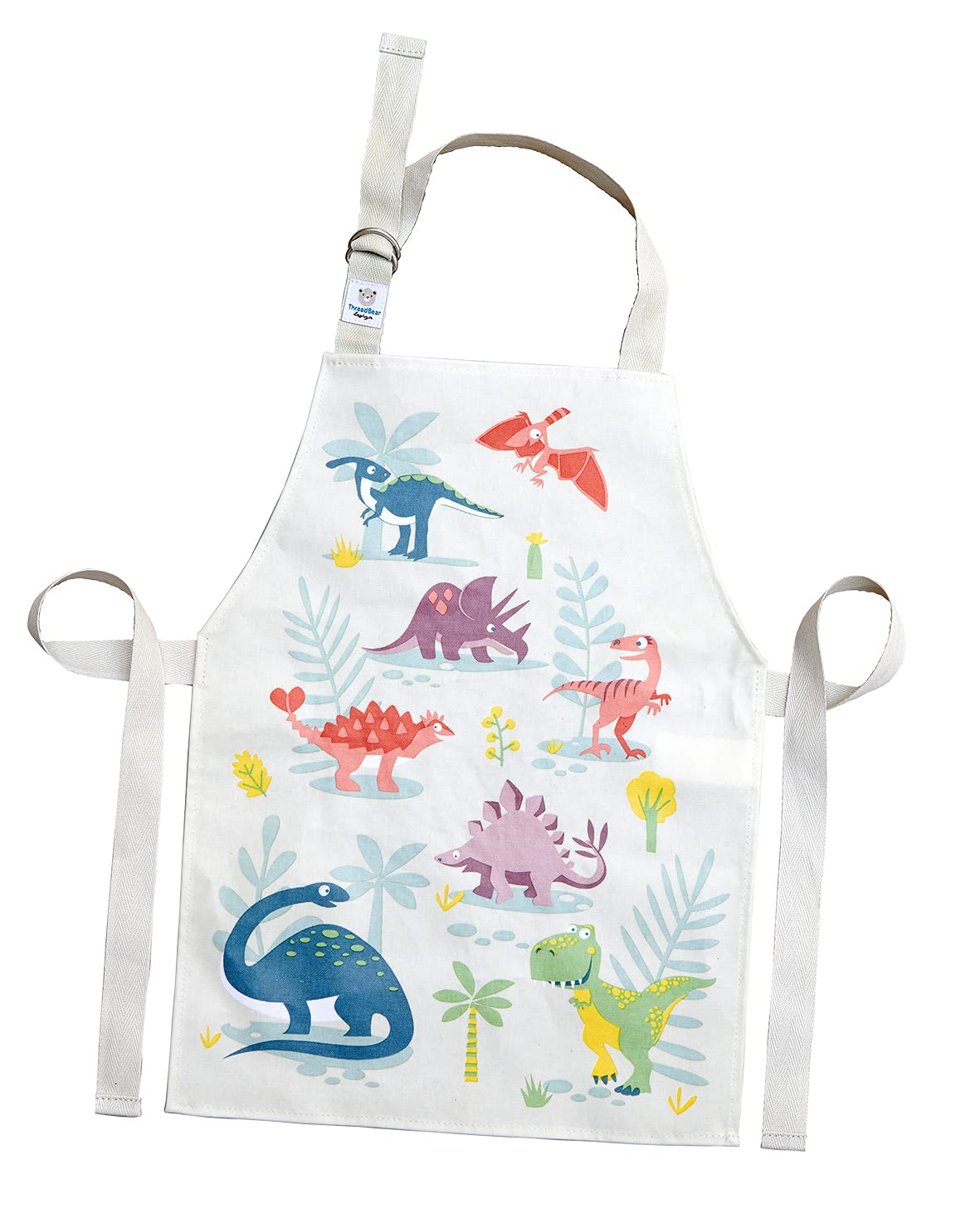 ThreadBear Design - Easy Wipe Clean Apron for Kids - Messy Play Time Great for Home School Art Activities - Age 3+ Dinosaur Friends Apron