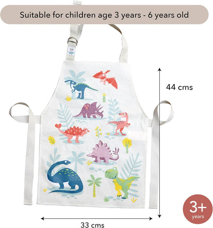 ThreadBear Design - Easy Wipe Clean Apron for Kids - Messy Play Time Great for Home School Art Activities - Age 3+ Dinosaur Friends Apron