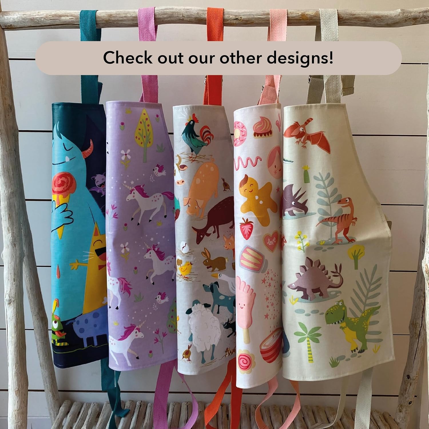 ThreadBear Design - Easy Wipe Clean Apron for Kids - Messy Play Time Great for Home School Art Activities - Age 3+ Dinosaur Friends Apron