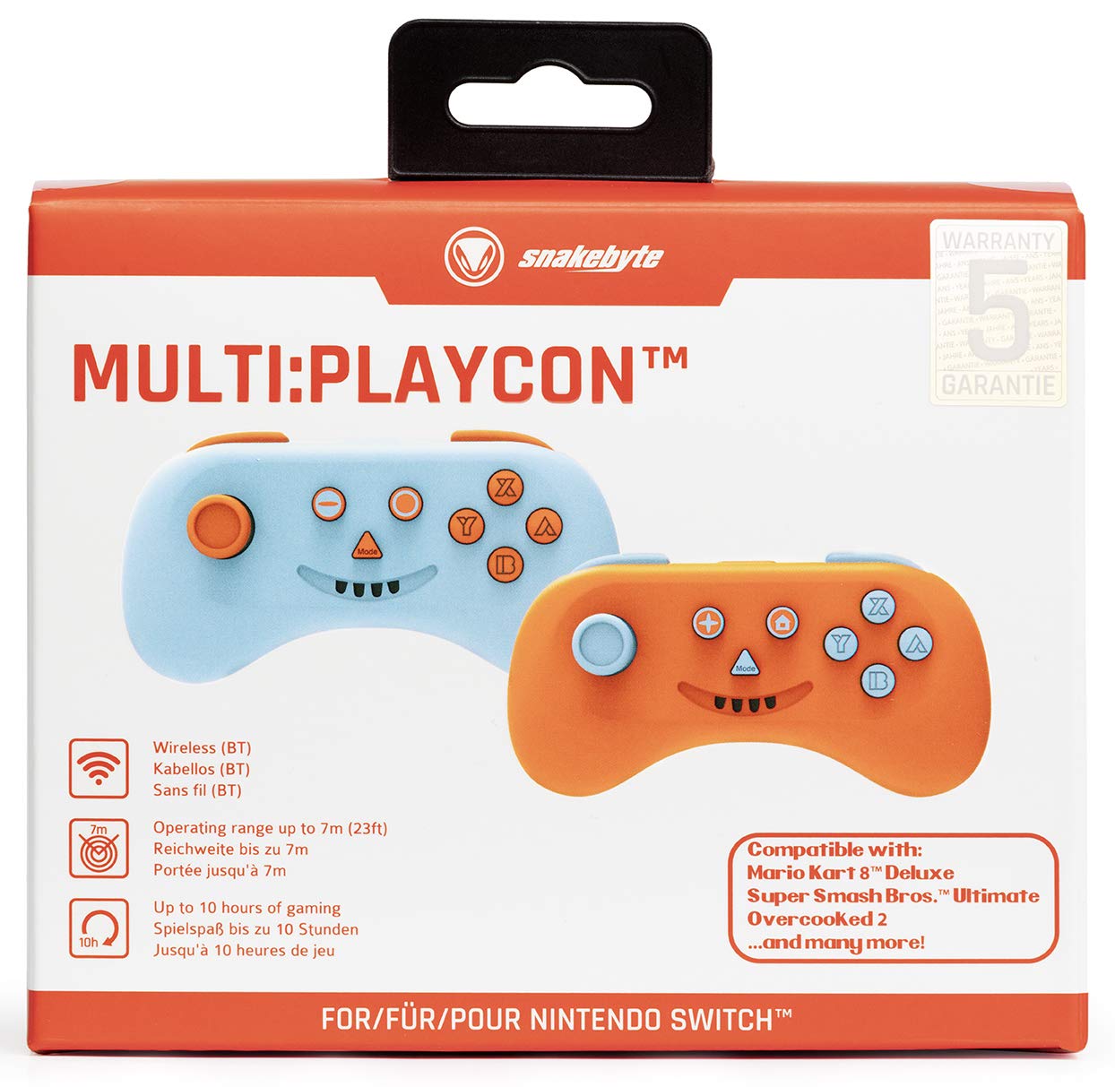 snakebyte MULTI: PLAYCONS -orange/ blau - 2 kabellose Wireless Bluetooth Controller für Nintendo Switch u. Lite / Multiplayer Gamepads mit aufladbaren Akkus u. Vibrationseffekt Orange und Blau