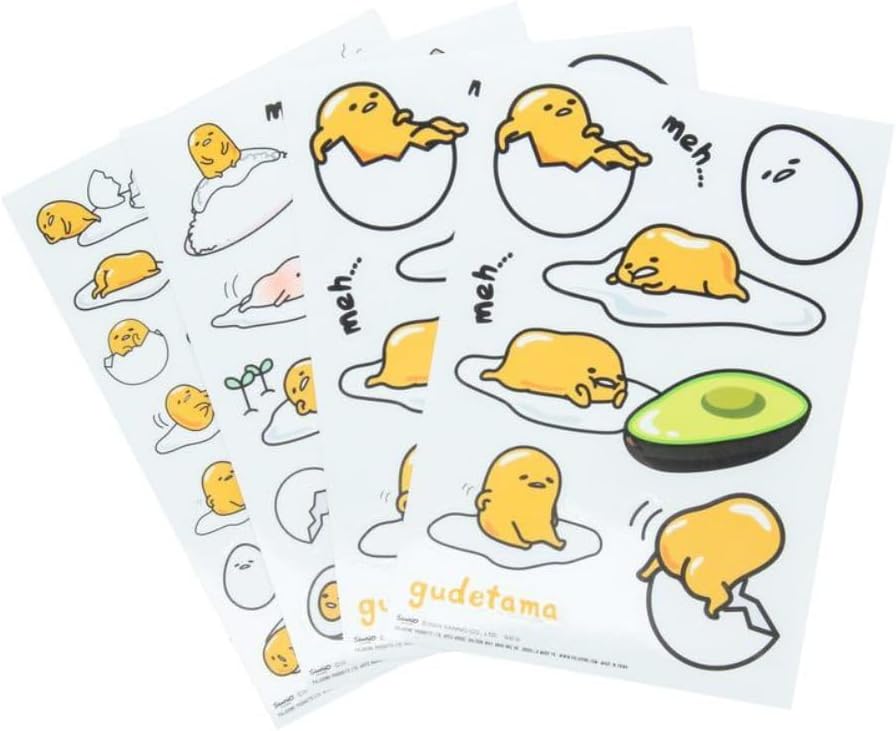 Gudetama Official Licensed Puffy Gadget Decals Includes 37 3D Anime Cartoon Lazy Egg Character, Gift and Accessory Decor | Paladone
