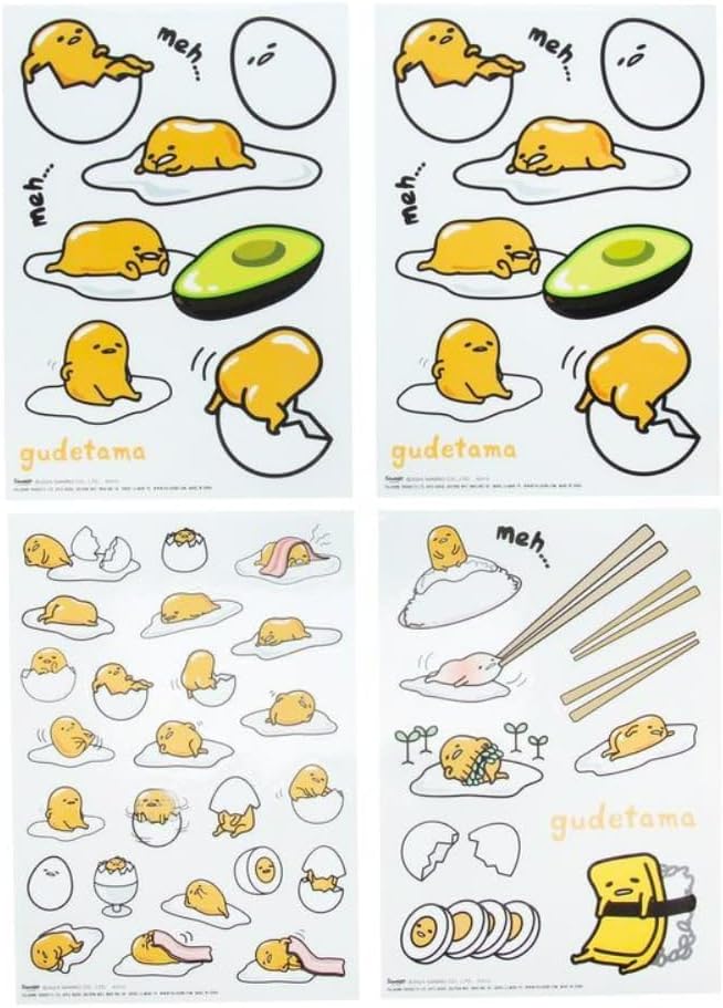 Gudetama Official Licensed Puffy Gadget Decals Includes 37 3D Anime Cartoon Lazy Egg Character, Gift and Accessory Decor | Paladone