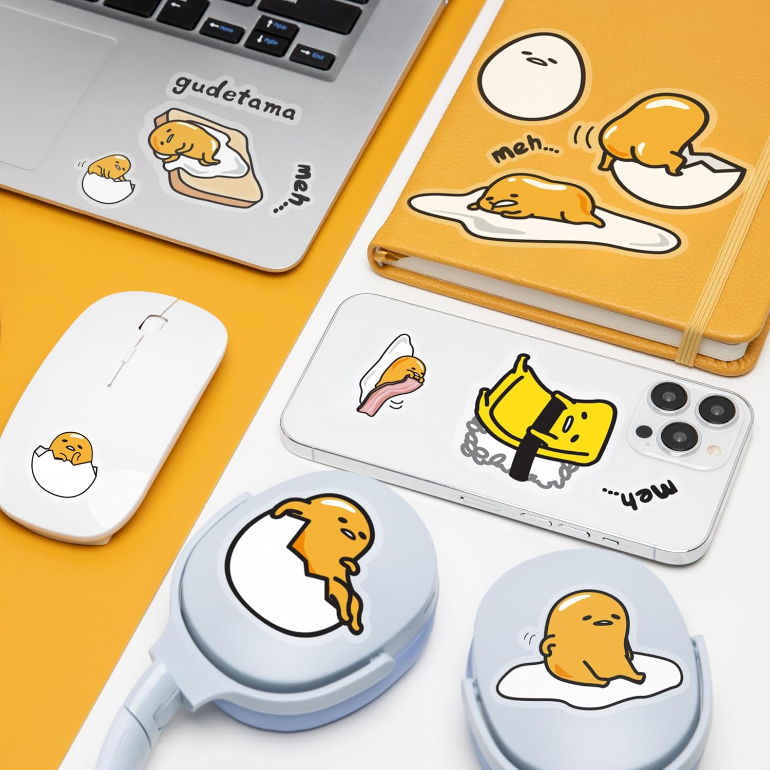 Gudetama Official Licensed Puffy Gadget Decals Includes 37 3D Anime Cartoon Lazy Egg Character, Gift and Accessory Decor | Paladone