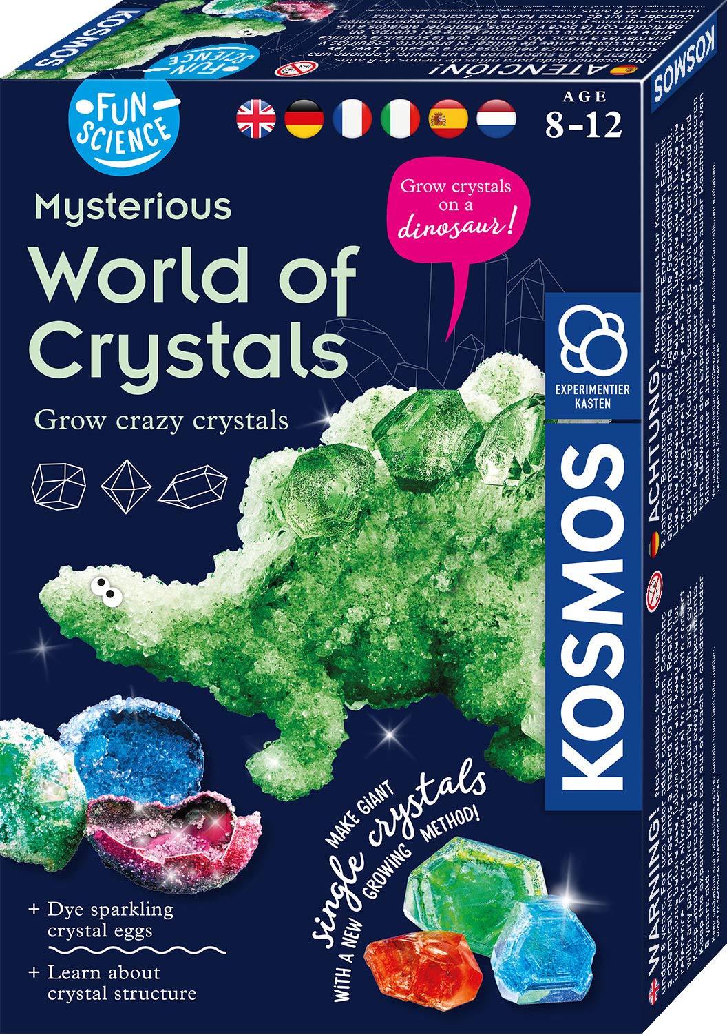 KOSMOS 616571 Fun Science - Geheimnisvolle Kristallwelt mehrsprachige Version (DE, EN, FR, IT, ES, NL) Verrückte Kristall-Objekte selbst züchten, Experimentierset für Kinder