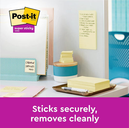 Post-it Super Sticky Notes Canary Yellow, Value Pack of 12 + 12 FREE Pads, 90 Sheets per Pad, 76 mm x 76 mm, Yellow Color - Extra Sticky Notes For Note Taking, To Do Lists & Reminders