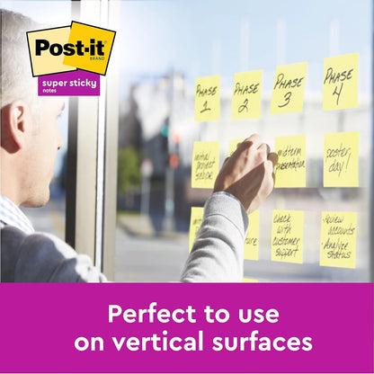 Post-it Super Sticky Notes Canary Yellow, Value Pack of 12 + 12 FREE Pads, 90 Sheets per Pad, 76 mm x 76 mm, Yellow Color - Extra Sticky Notes For Note Taking, To Do Lists & Reminders
