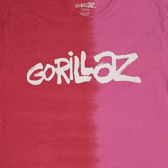 Gorillaz T Shirt Two Tone Brush Band Logo Official Unisex Dye Wash Red L Red