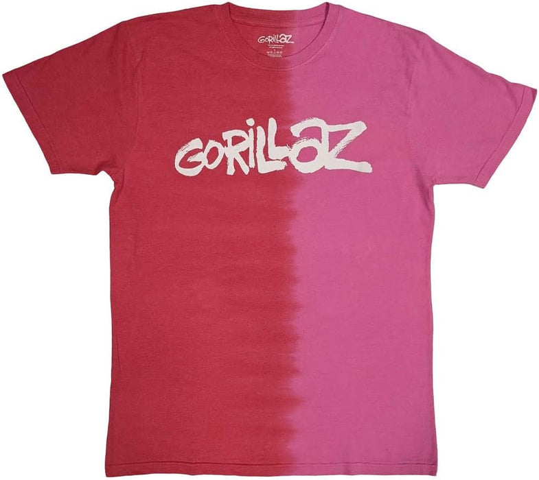 Gorillaz T Shirt Two Tone Brush Band Logo Official Unisex Dye Wash Red L Red