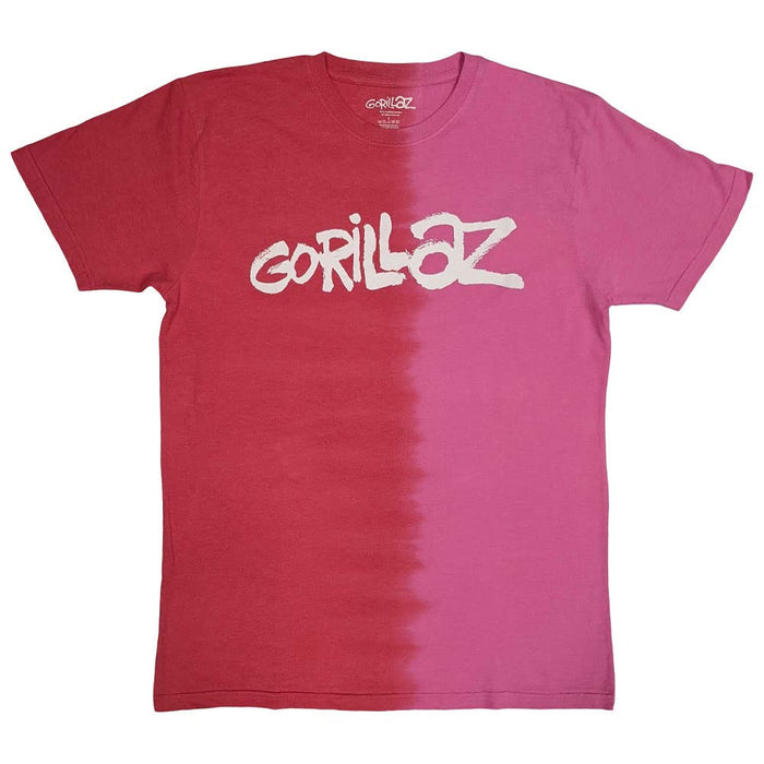 Gorillaz T Shirt Two Tone Brush Band Logo Official Unisex Dye Wash Red L Red