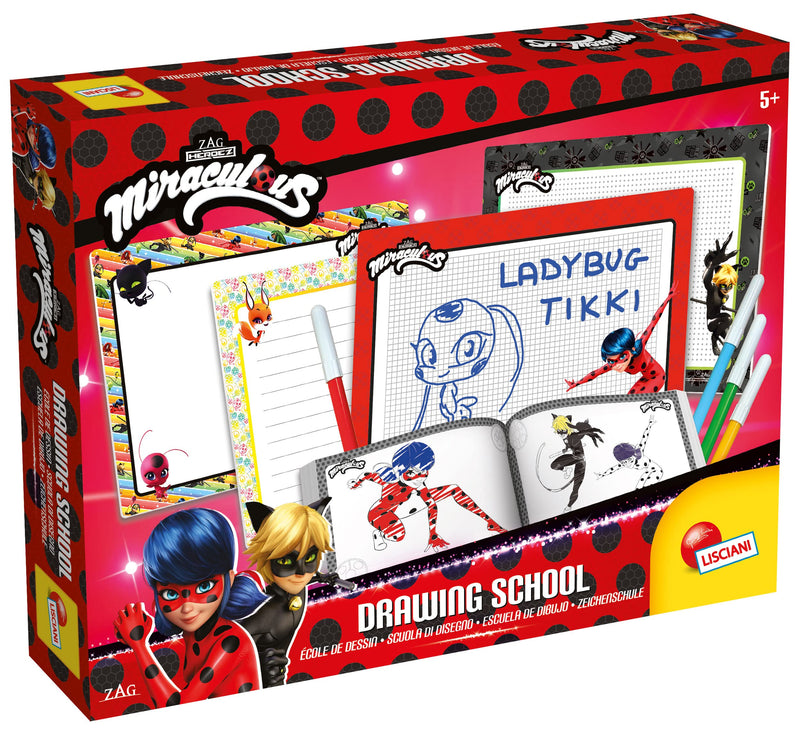 Lisciani - MIRACULOUS - Lady Bug Zeichenkit - Kreative Bastelsets für Kinder ab 5 Jahren - 4 Abwischbare Tafeln + 4 Marker + Zeichenbuch zum Zeichnenlernen - Hergestellt in Italien