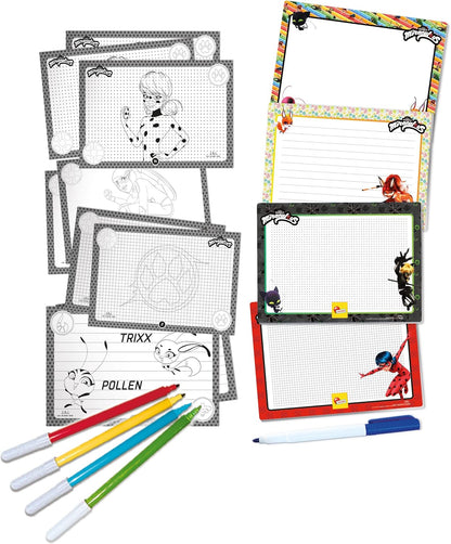 Lisciani - MIRACULOUS - Lady Bug Zeichenkit - Kreative Bastelsets für Kinder ab 5 Jahren - 4 Abwischbare Tafeln + 4 Marker + Zeichenbuch zum Zeichnenlernen - Hergestellt in Italien