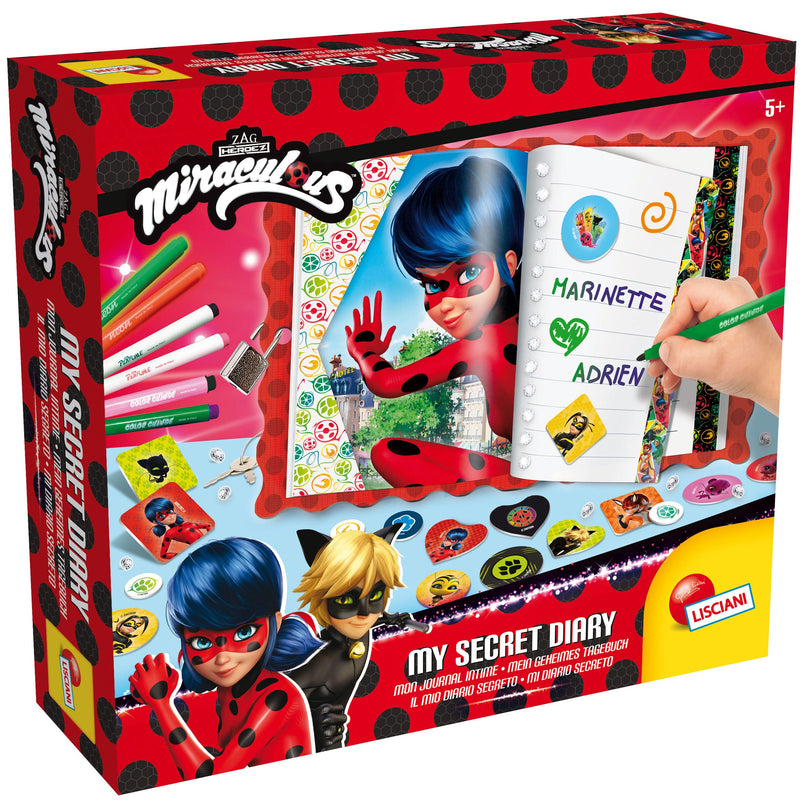 Lisciani - MIRACULOUS Ladybug - Mi Diario Secreto - Diario Personalizable con Candado - Manualidades a partir de 4 años - Incluye Rotuladores, Pegatinas y Accesorios - Fabricado en Italia