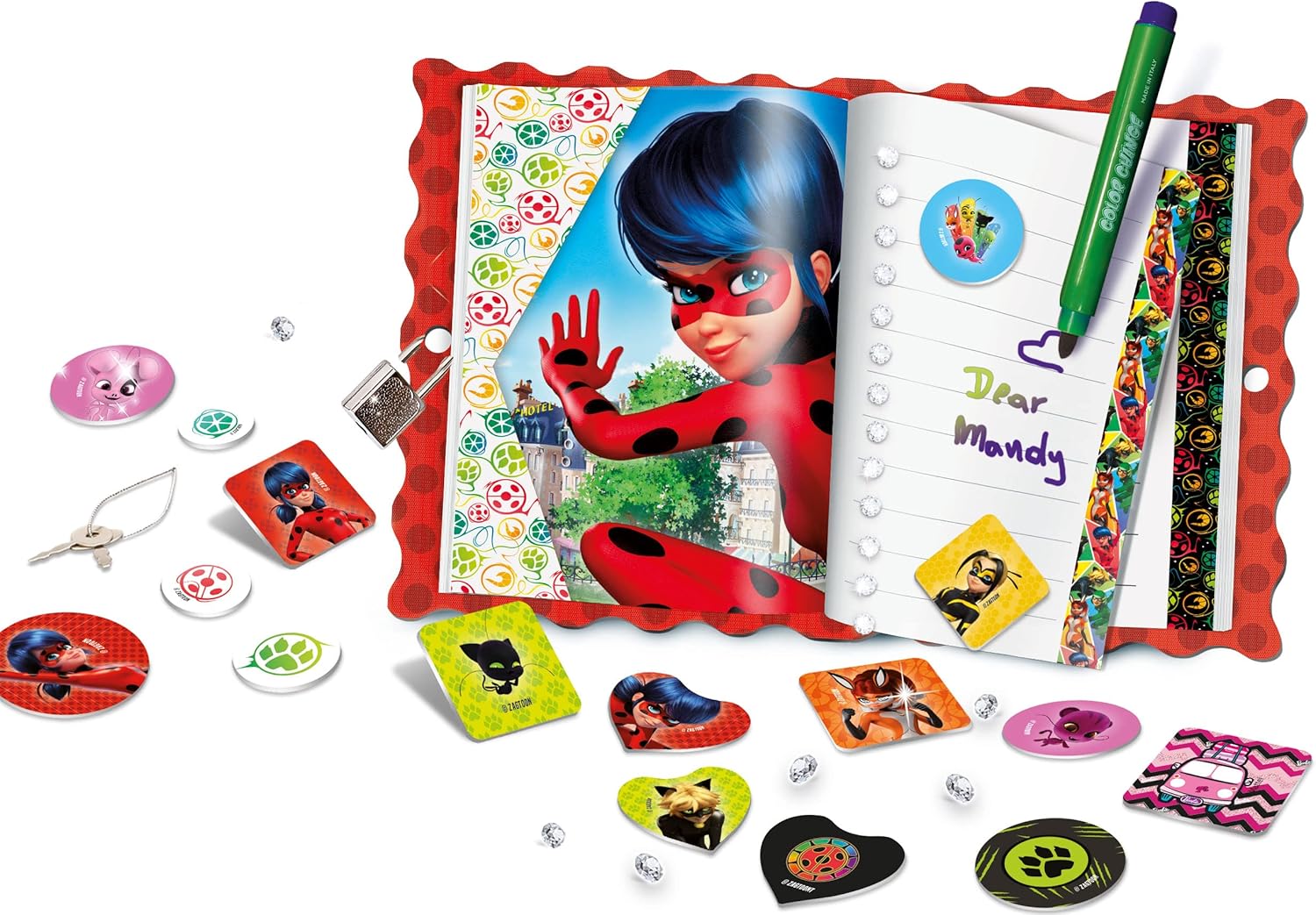 Lisciani - MIRACULOUS Ladybug - Mi Diario Secreto - Diario Personalizable con Candado - Manualidades a partir de 4 años - Incluye Rotuladores, Pegatinas y Accesorios - Fabricado en Italia