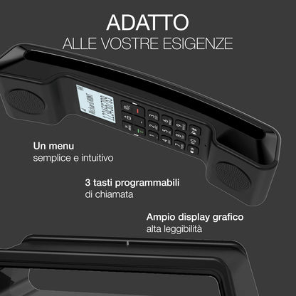 ALCATEL ePure Iconic - Telefono fisso cordless DECT - Design vintage - Grande display grafico ad alta leggibilità - Vivavoce - Funzione blocco chiamate - Nero