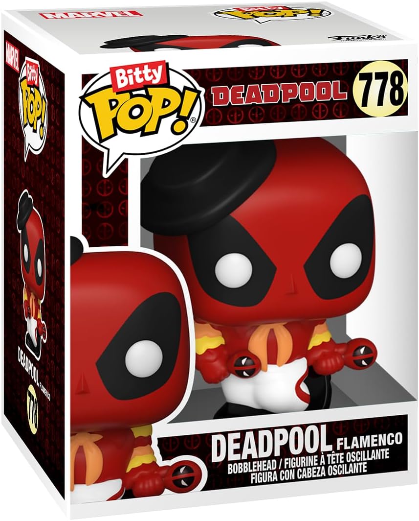 Funko Bitty Pop! Deadpool (Bathtime), Bitty Pop! Deadpool (Flamenco), Bitty Pop! Deadpool (Supper Hero), and a mystery Bitty Pop! figure - 0.9 Inch (2.2 Cm) Collectable - Gift Idea