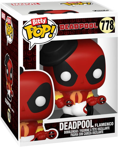 Funko Bitty Pop! Deadpool (Bathtime), Bitty Pop! Deadpool (Flamenco), Bitty Pop! Deadpool (Supper Hero), and a mystery Bitty Pop! figure - 0.9 Inch (2.2 Cm) Collectable - Gift Idea