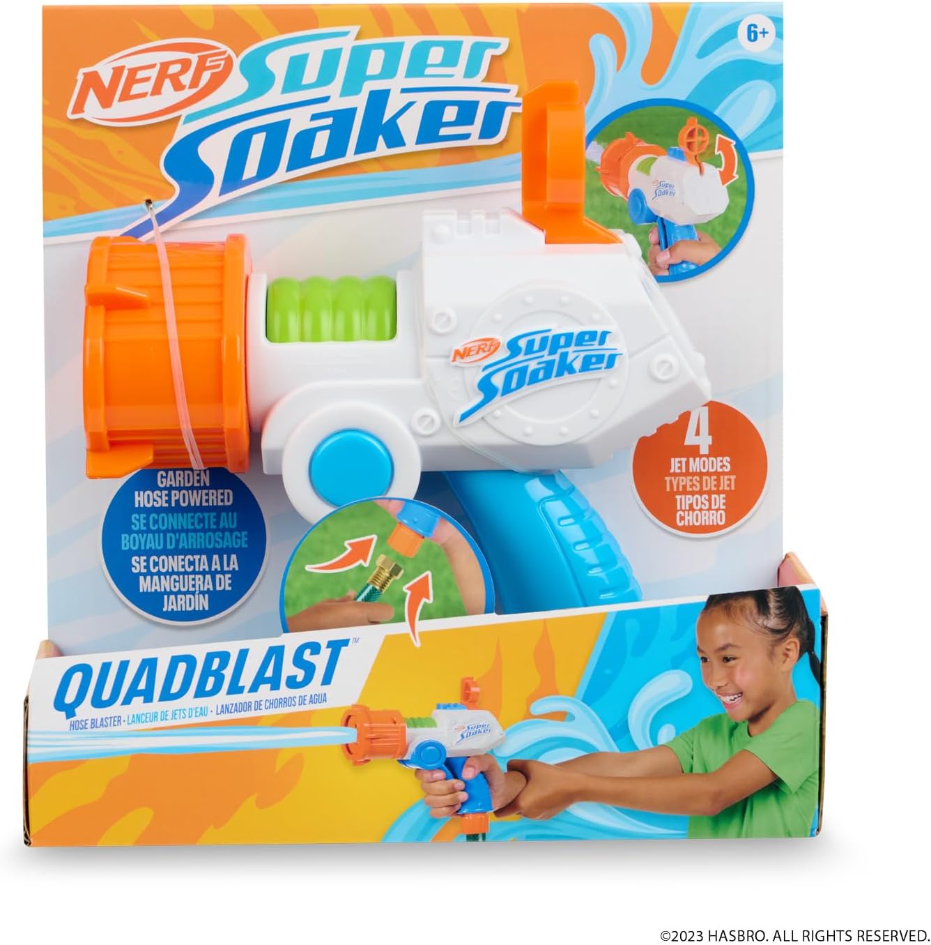 NERF Super Soaker Quadblast Blaster - Gartenschlauchbetriebene Einweichmaschine für epische Hinterhofschlachten