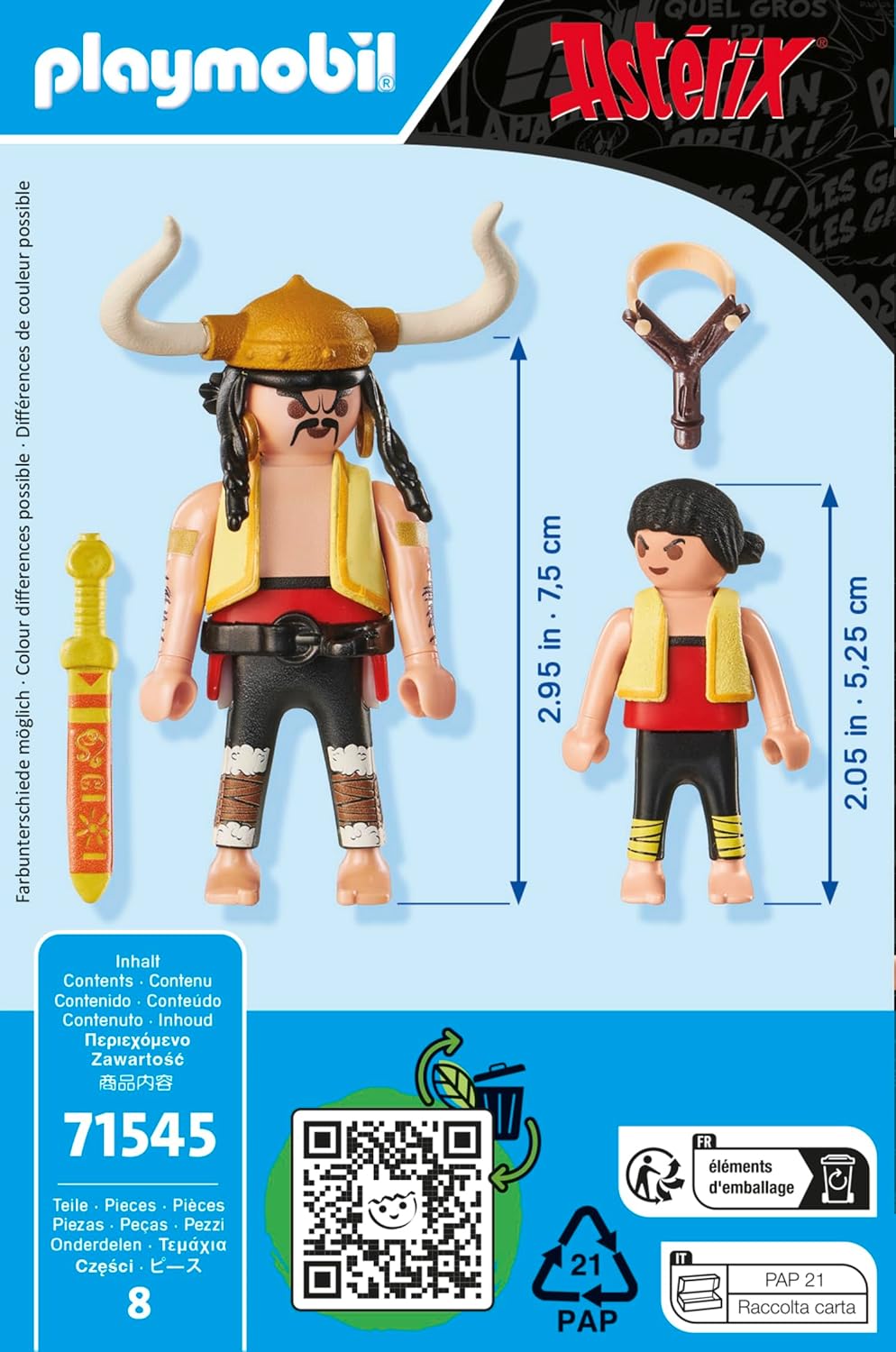 Playmobil 71545 Asterix: Huevos y Bacon and Pepe, brave duo from the Asterix universe, including sword and slingshot, imaginative play sets suitable for children ages 5+
