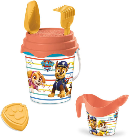 Mondo Paw Patrol 28243 Bucket Set Can 17 cm Diameter with Jug for Water-Beach Toy (6 Pieces) for Children, Yellow and Red, ø17 cm
