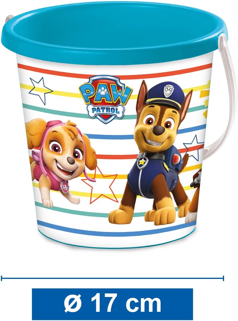 Mondo Paw Patrol 28243 Bucket Set Can 17 cm Diameter with Jug for Water-Beach Toy (6 Pieces) for Children, Yellow and Red, ø17 cm