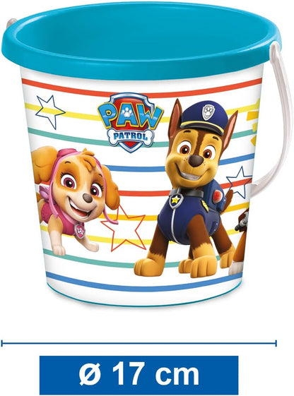 Mondo Paw Patrol 28243 Bucket Set Can 17 cm Diameter with Jug for Water-Beach Toy (6 Pieces) for Children, Yellow and Red, ø17 cm