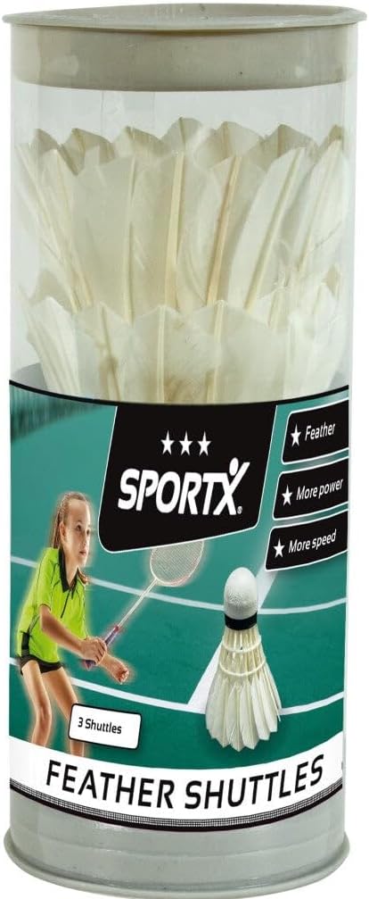 SportX 2004249 Badminton Feather Shuttlecocks, White